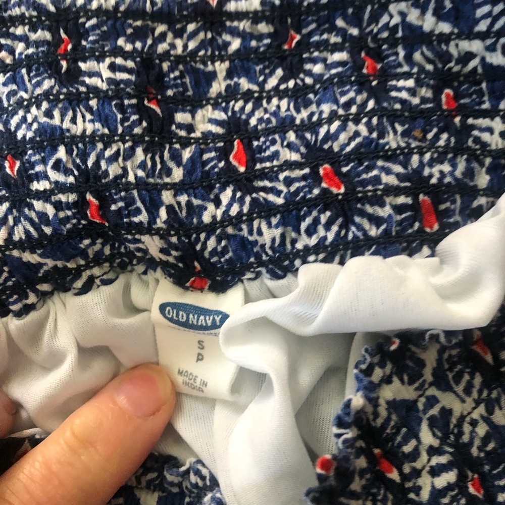 Old Navy Blue Patterned Smocked-Waist A-Line Skirt - Picture 4 of 5